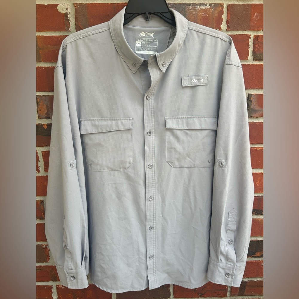 Silver Bait Men’s Long Sleeve Button Down Gray XXL Vented Fishing Shirt E6